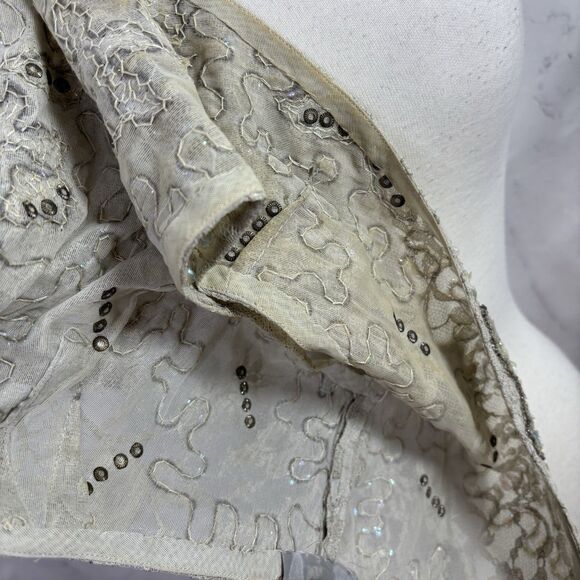 Vtg 60s Lace Shrug Vest Bolero Sz S Gray Sequence Embroidery Romantic Art Deco - Picture 8 of 16